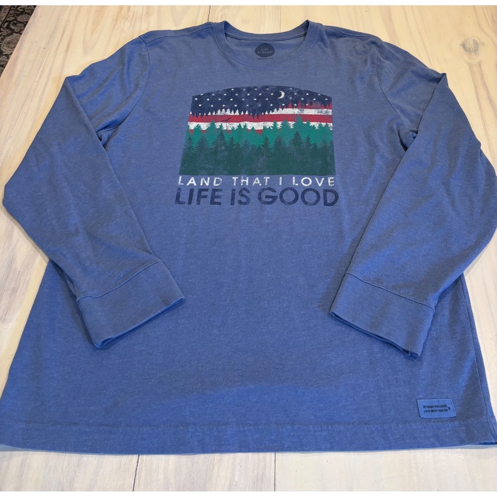 Life is Good Mens Crusher Tee Blue Land That I Love Graphic Long Sleeve Shirt L